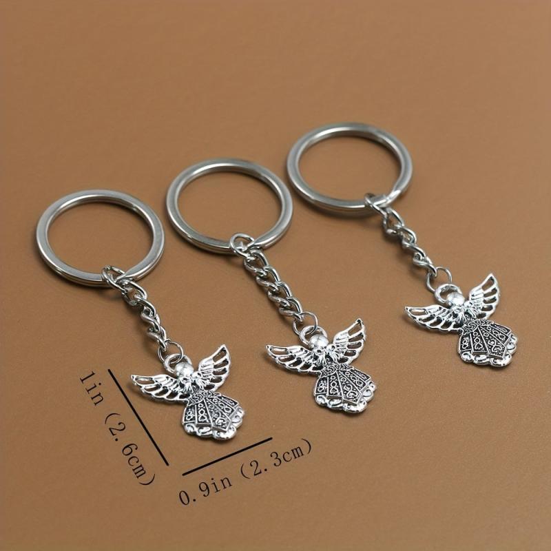 3pcs Retro Angel Keychain Hollow Pendant For Men