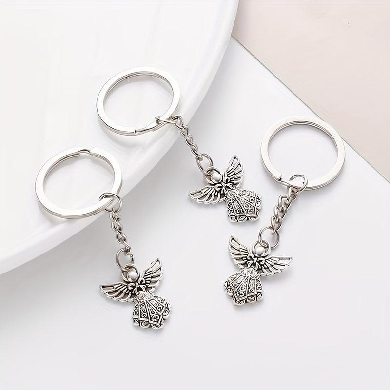 3pcs Retro Angel Keychain Hollow Pendant For Men