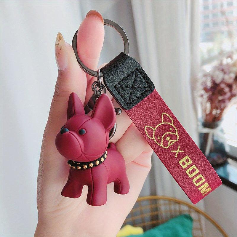 Men's Cartoon Resin Fighting Dog Keychain Bulldog Couple Backpack Pendant