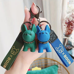 Men's Cartoon Resin Fighting Dog Keychain Bulldog Couple Backpack Pendant