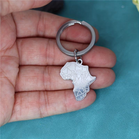 African American Map Keychain Africa Map With Tiger Face Pendant Key Chains