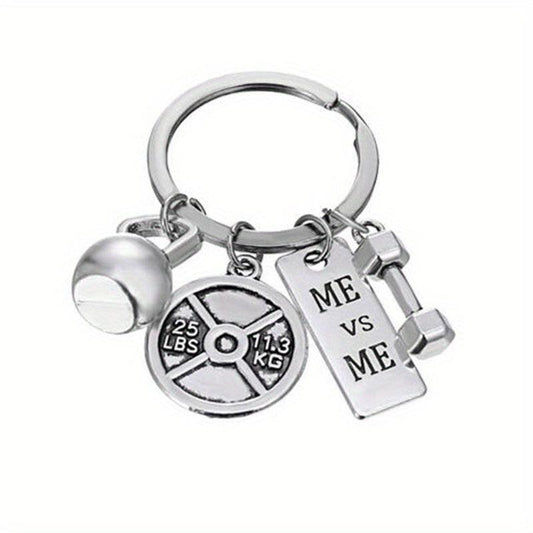 Vintage Silver Barbell Dumbbell Gym Weightlifting Keychain Key Ring