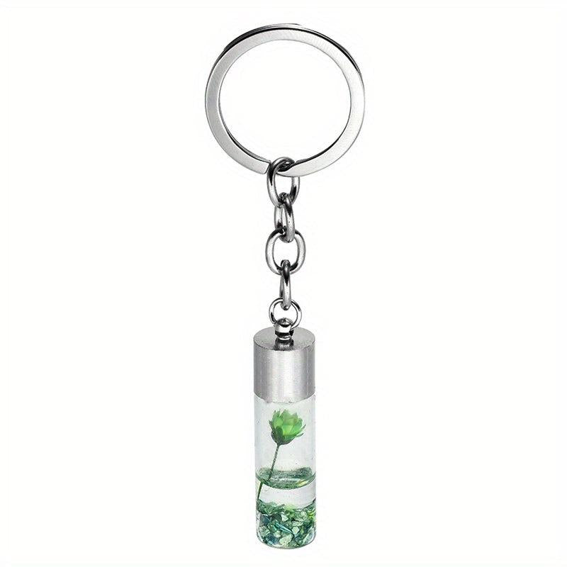 Plant Dried Flower Keychain Glass Bottle Backpack Car Pendant