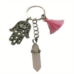 Natural Stone Quartz Crystal Hex Keychain Car Chakra Healing Evil Eye