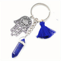 Natural Stone Quartz Crystal Hex Keychain Car Chakra Healing Evil Eye