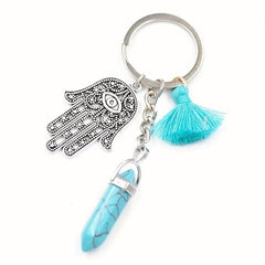Natural Stone Quartz Crystal Hex Keychain Car Chakra Healing Evil Eye