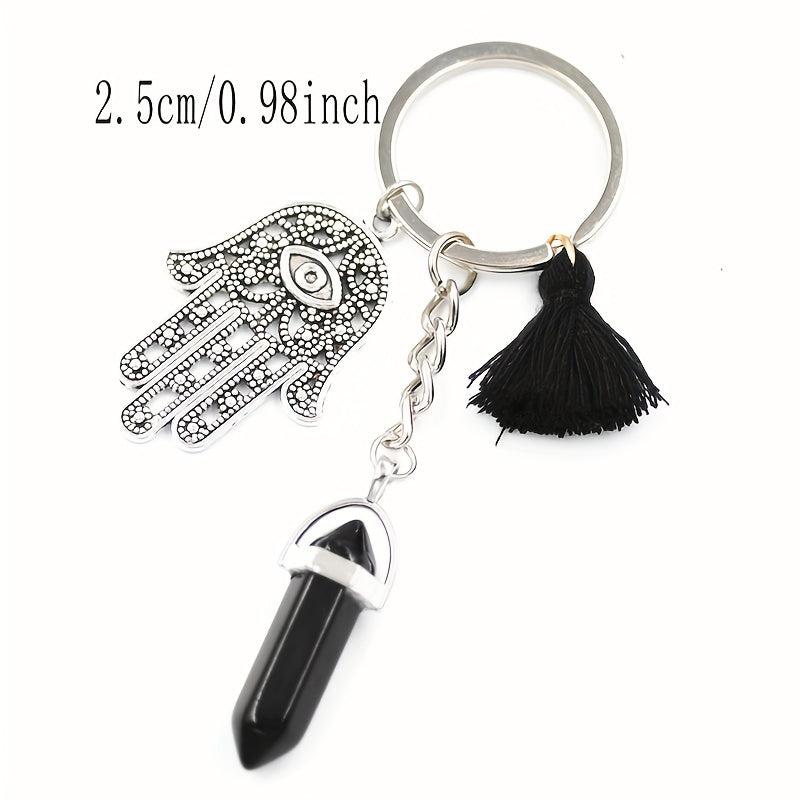 Natural Stone Quartz Crystal Hex Keychain Car Chakra Healing Evil Eye