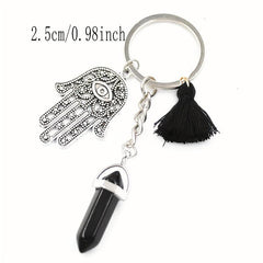 Natural Stone Quartz Crystal Hex Keychain Car Chakra Healing Evil Eye