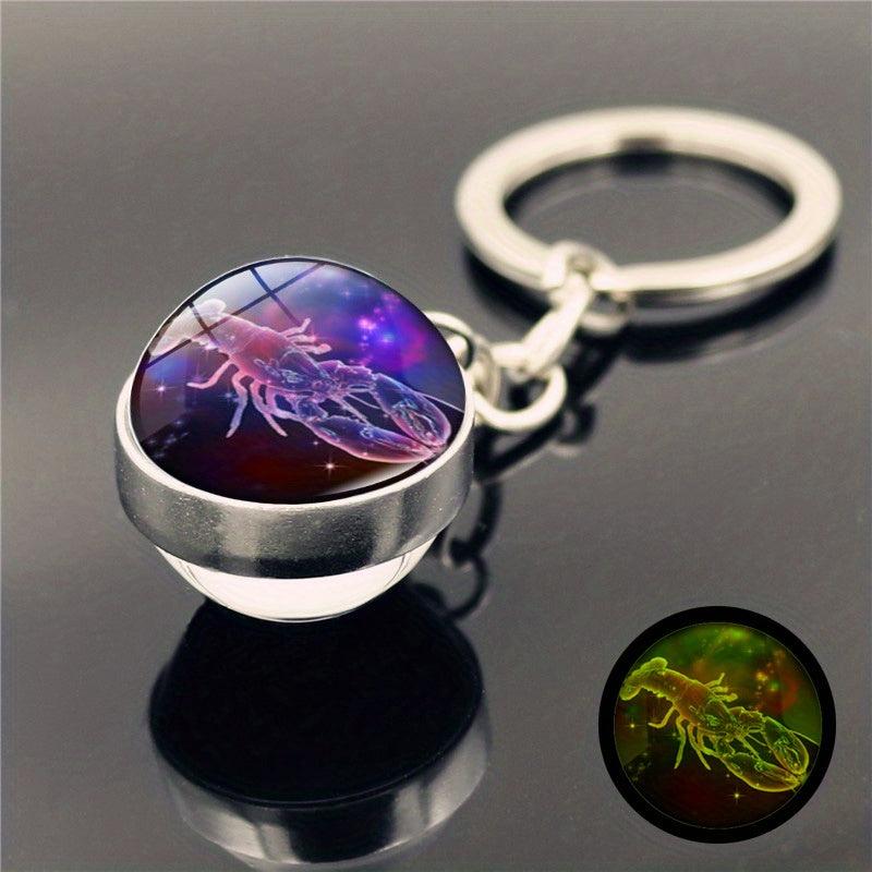 Constellation Time Gemstone Key Chain Glass Ball Pendant Metal Key Chain