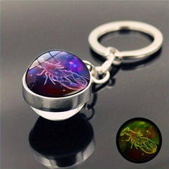 Constellation Time Gemstone Key Chain Glass Ball Pendant Metal Key Chain