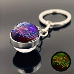 Constellation Time Gemstone Key Chain Glass Ball Pendant Metal Key Chain