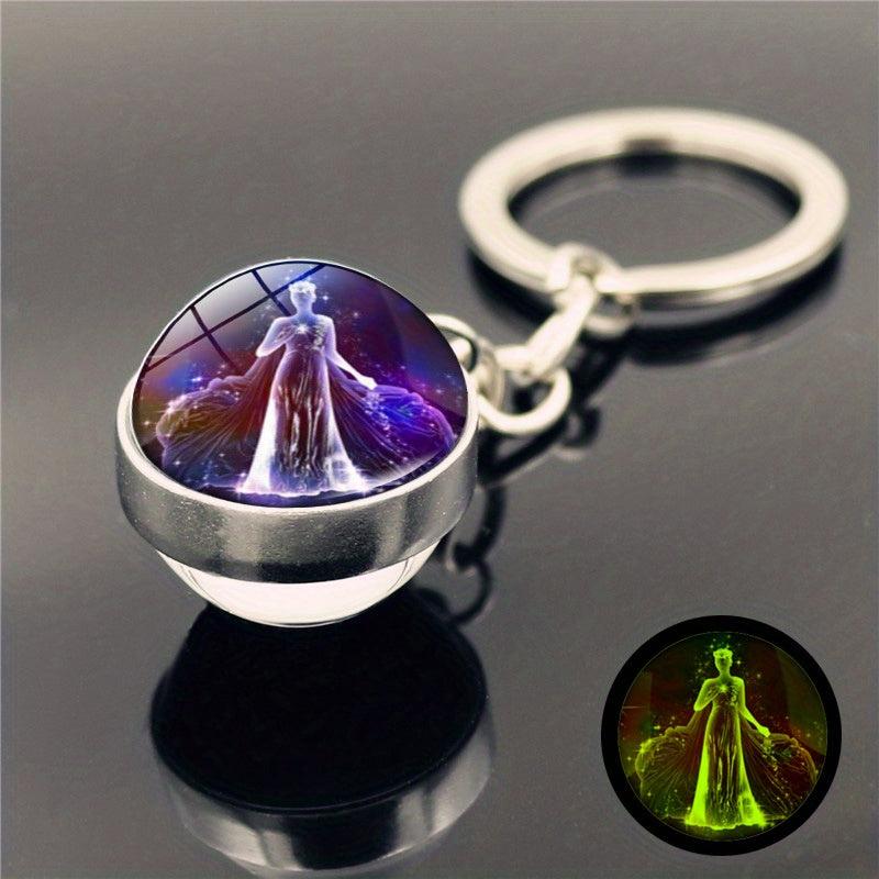 Constellation Time Gemstone Key Chain Glass Ball Pendant Metal Key Chain