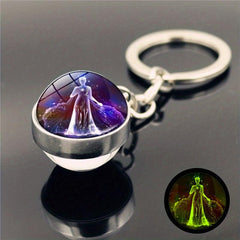 Constellation Time Gemstone Key Chain Glass Ball Pendant Metal Key Chain