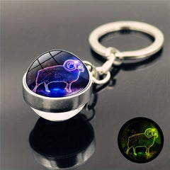 Constellation Time Gemstone Key Chain Glass Ball Pendant Metal Key Chain