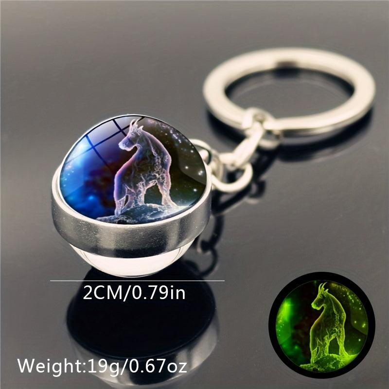 Constellation Time Gemstone Key Chain Glass Ball Pendant Metal Key Chain