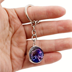 Constellation Time Gemstone Key Chain Glass Ball Pendant Metal Key Chain