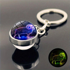 Constellation Time Gemstone Key Chain Glass Ball Pendant Metal Key Chain