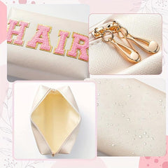 Plush Letter Patched Makeup Pouch Zipper Cosmetic Bag
