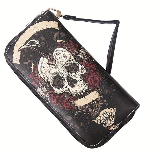 Gothic Skull Pattern Card Holder Vintage Large Capacity Coin Purse