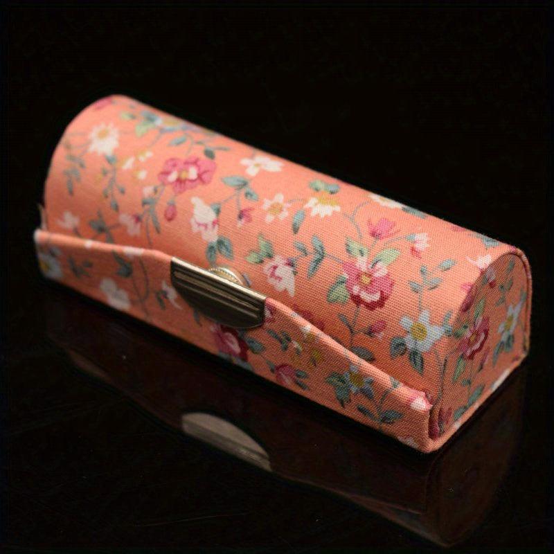 Mini Floral Print Lipstick Case with Mirror Lightweight Jewelry Case