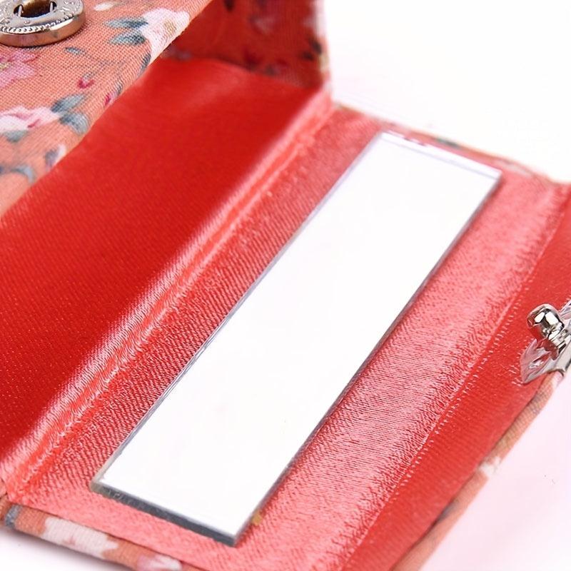 Mini Floral Print Lipstick Case with Mirror Lightweight Jewelry Case