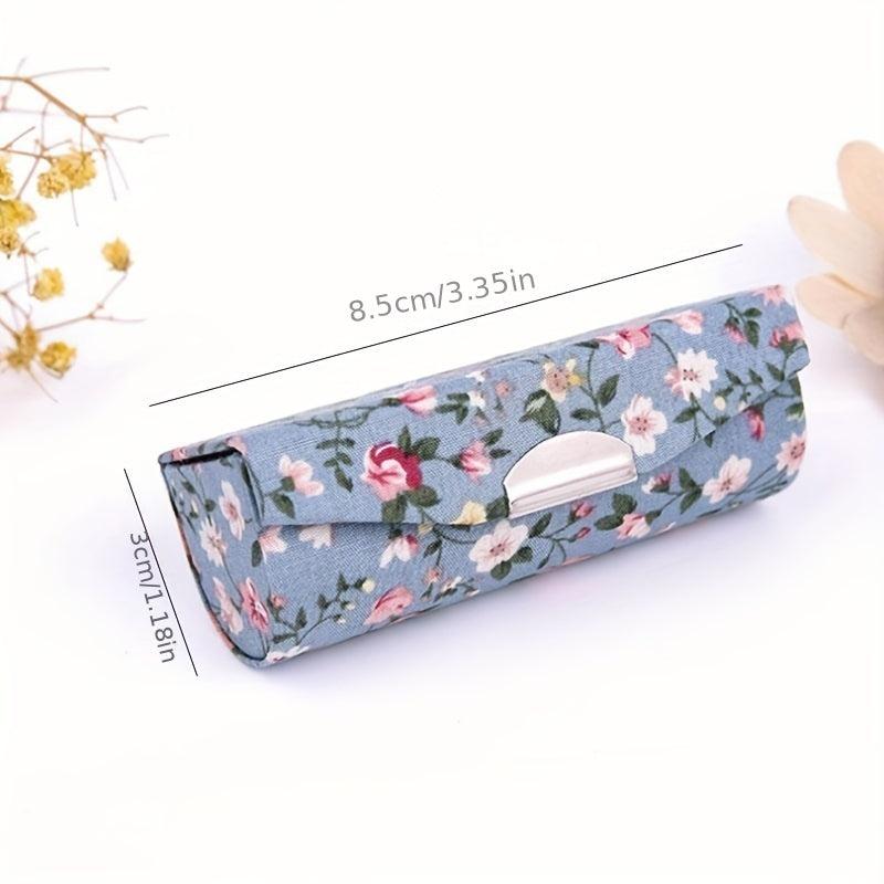 Mini Floral Print Lipstick Case with Mirror Lightweight Jewelry Case