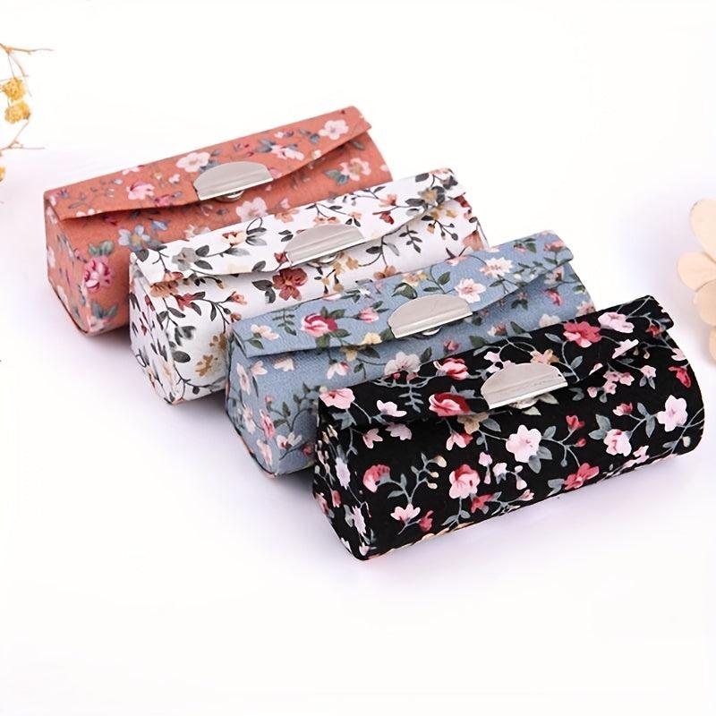 Mini Floral Print Lipstick Case with Mirror Lightweight Jewelry Case