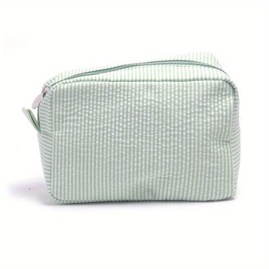 Seersucker Cube Cosmetic Bag Dacron Soft Makeup Bag Pouch Lightweight Portable