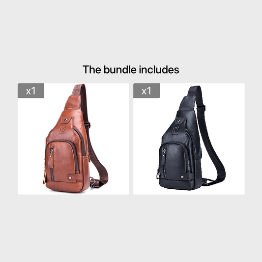 Men's Leather Chest Front Bag Shoulder Messenger Bag