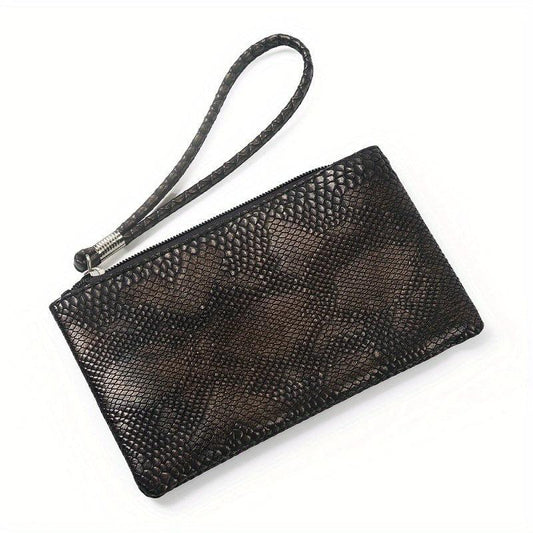 Textured PU Leather Zipper Clutch Wristlet Wallet