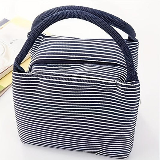 Striped Pattern Zipper Lunch Bag Lightweight Insulated Satchel