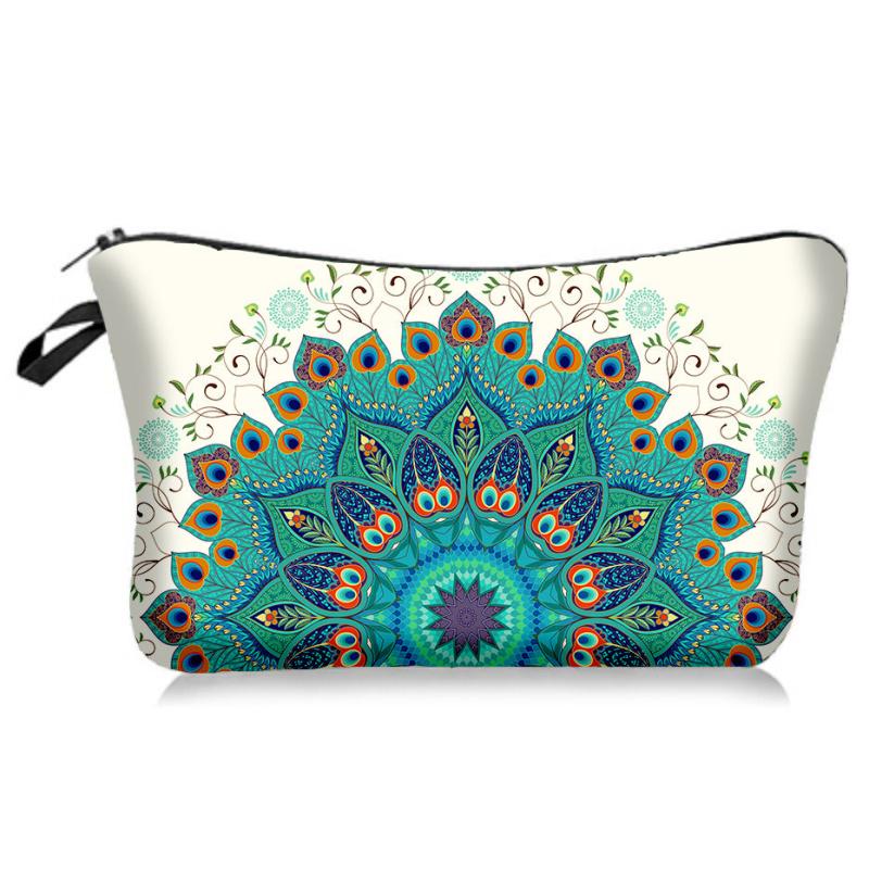 Vintage Pattern Portable Cosmetic Bag Makeup Organizer Zipper Makeup Clutch Pouc