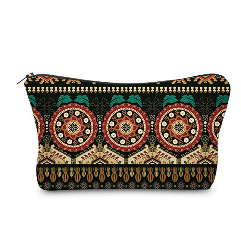 Vintage Pattern Portable Cosmetic Bag Makeup Organizer Zipper Makeup Clutch Pouc
