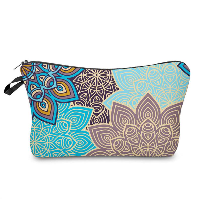 Vintage Pattern Portable Cosmetic Bag Makeup Organizer Zipper Makeup Clutch Pouc
