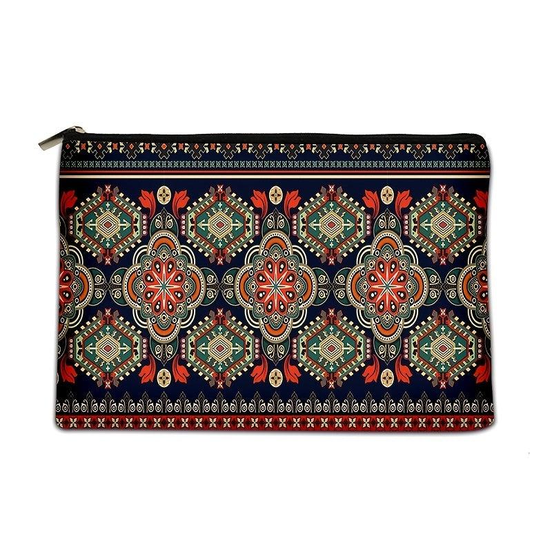 Vintage Pattern Portable Cosmetic Bag Makeup Organizer Zipper Makeup Clutch Pouc