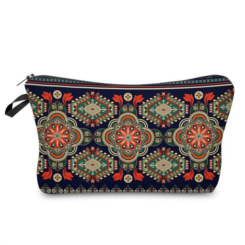 Vintage Pattern Portable Cosmetic Bag Makeup Organizer Zipper Makeup Clutch Pouc