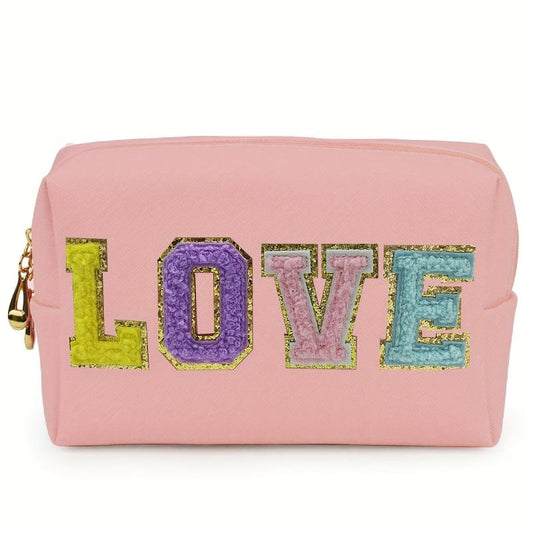 Chenille Letter Pattern Makeup Bag Zipper Clutch Cosmetic Bag