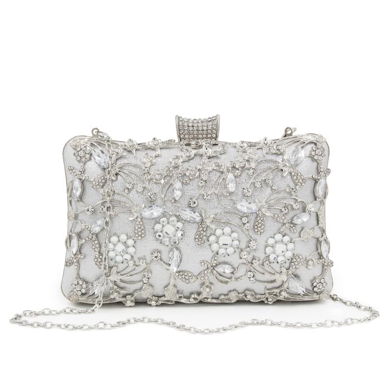 Rhinestone Hand Box Bag Clutch Evening Purse Chain Square Bag
