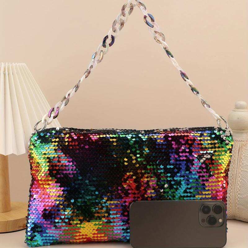Colorful Sequins Evening Bag Bling Party Purse Women's Chain Handbags