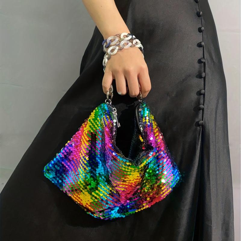 Colorful Sequins Evening Bag Bling Party Purse Women's Chain Handbags