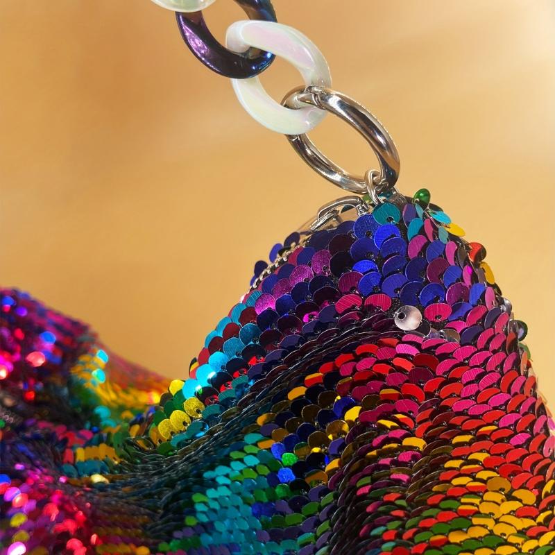 Colorful Sequins Evening Bag Bling Party Purse Women's Chain Handbags