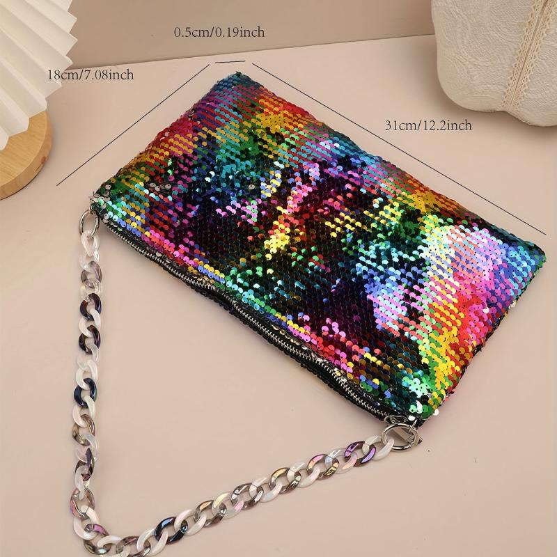 Colorful Sequins Evening Bag Bling Party Purse Women's Chain Handbags