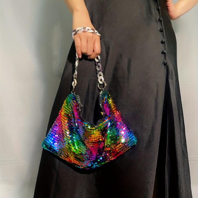 Colorful Sequins Evening Bag Bling Party Purse Women's Chain Handbags