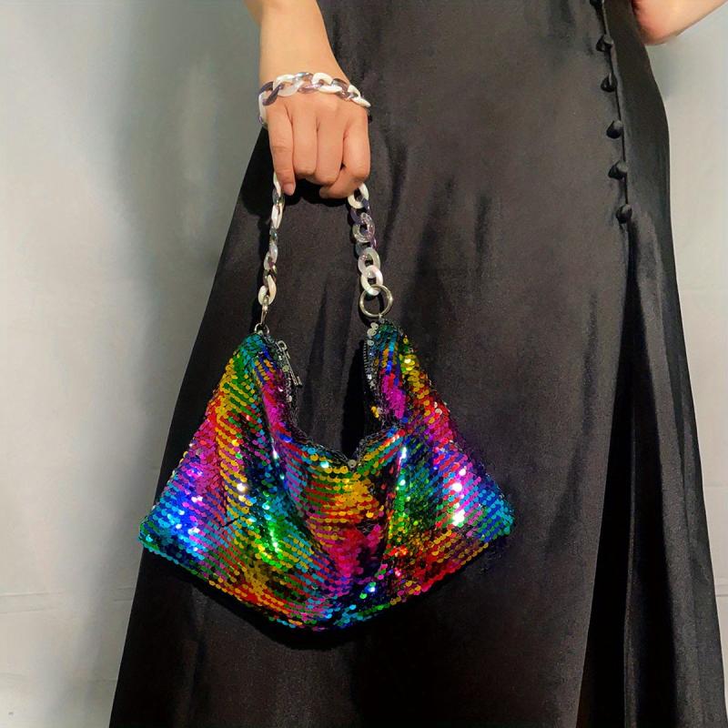 Colorful Sequins Evening Bag Bling Party Purse Women's Chain Handbags