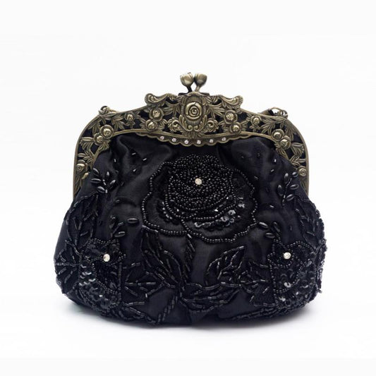 Vintage Rose Clutch Bag Beaded Handbag Mini Handbag