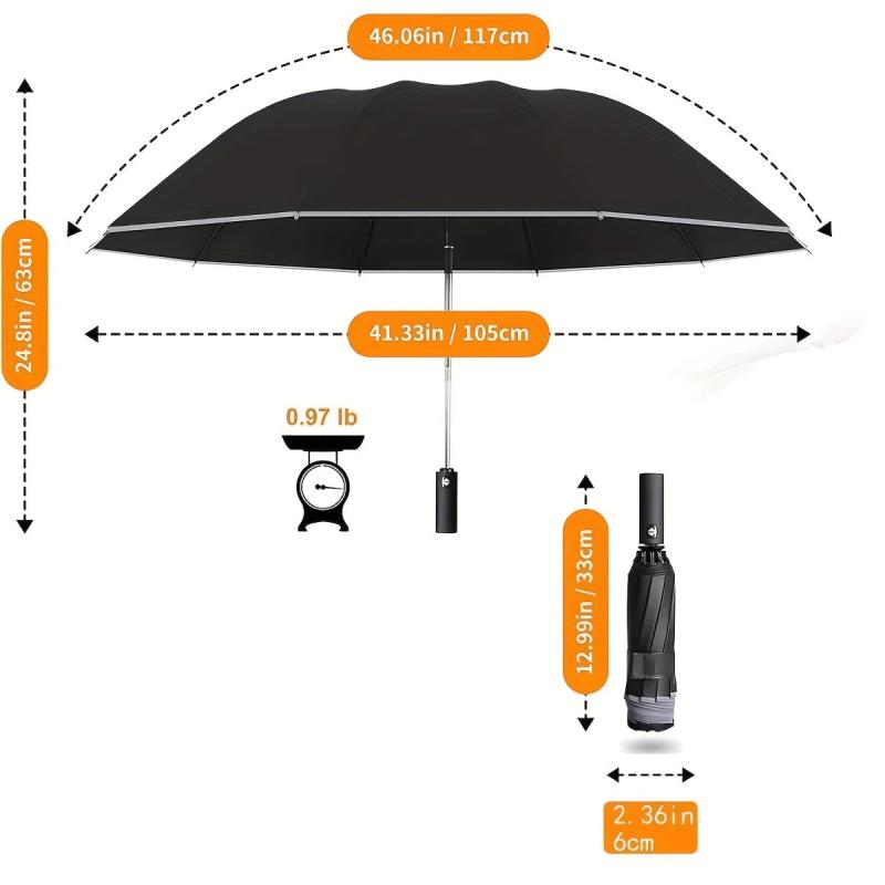 Windproof Travel Umbrella Night Reflective Strip 99 Sun Protection