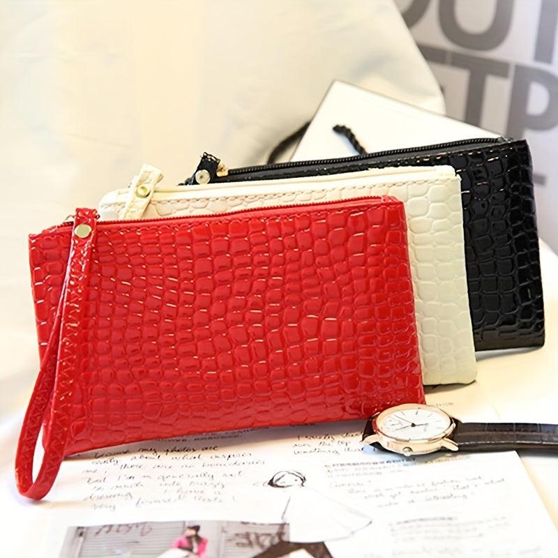 Crocodile Embossed Handbag Clutch Purse Square Wrist Wallet