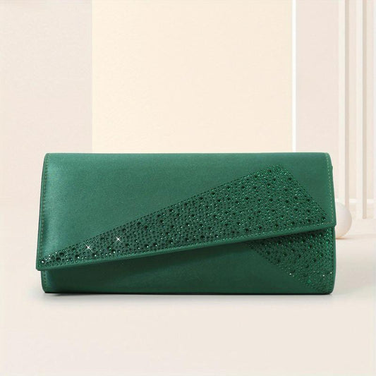Rhinestone Decor Banquet Flap Clutch Evening Bag
