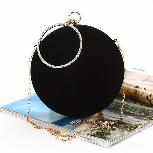 Velvet Round Evening Bag Top Ring Clutch Purse Women's Banquet Handbags