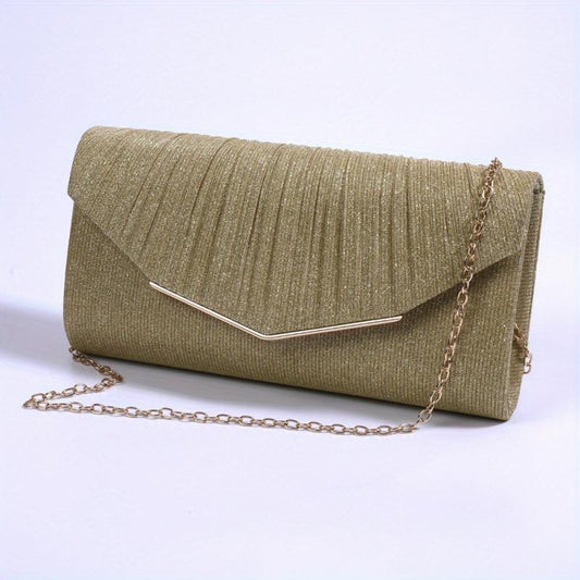 Minimalist Glitter Clutch Flap Wallet Evening Bag with Chain Strap
